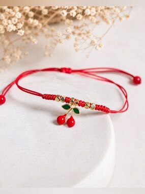 Red Cherry Charm Adjustable Bracelet